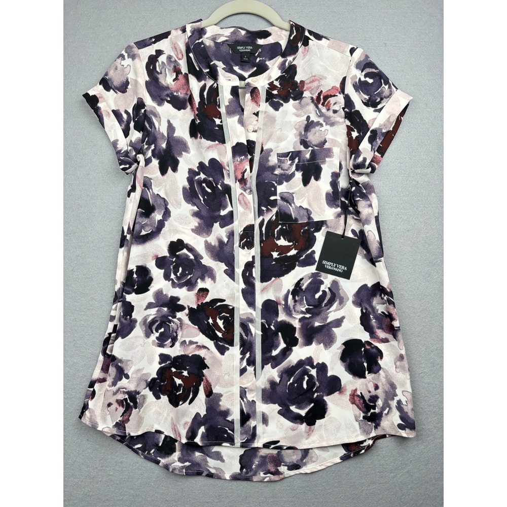 Simply Vera Vera Wang Popover Blouse Womens S Floral Short Sleeve